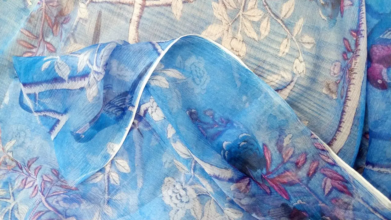 100% Pure PRINT SILK CHIFFON FABRIC 8mm Width 140CM Silk Chiffon Dress Fabric Natural Silk Fabric For Dress Shirt Flowers Blue