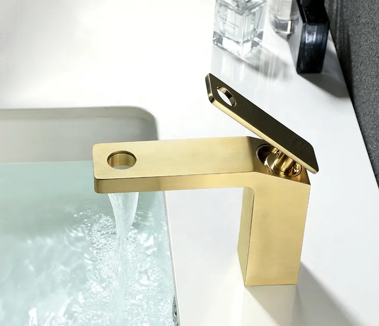 

Brushed Gold New Fashion Hot And Cold Water Bathroom Basin sink Faucet Good Quality copper brass bath faucet,Black/Chrome