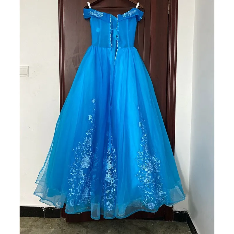 Sweet 16 Lake Blue Quinceanera Dresses Off Shoulder Ball Gown Sweet 15 Dress Prom Dresses Vestido De 15 Anos Quinceanera