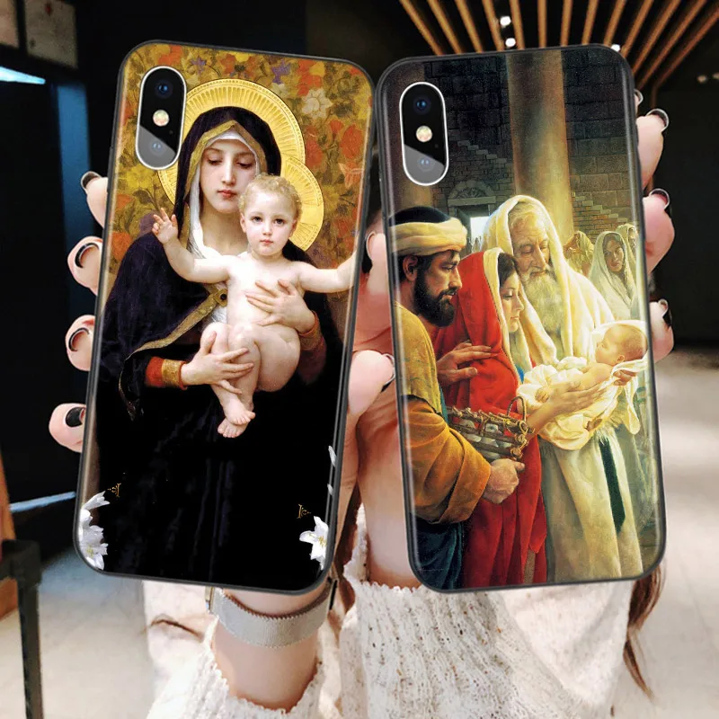 Virgin Mary Christian For Apple iPhone 15 14 13 12 11 Pro Max Mini XS X XR 7 8 6 Plus 5S Silicone Black Phone Case