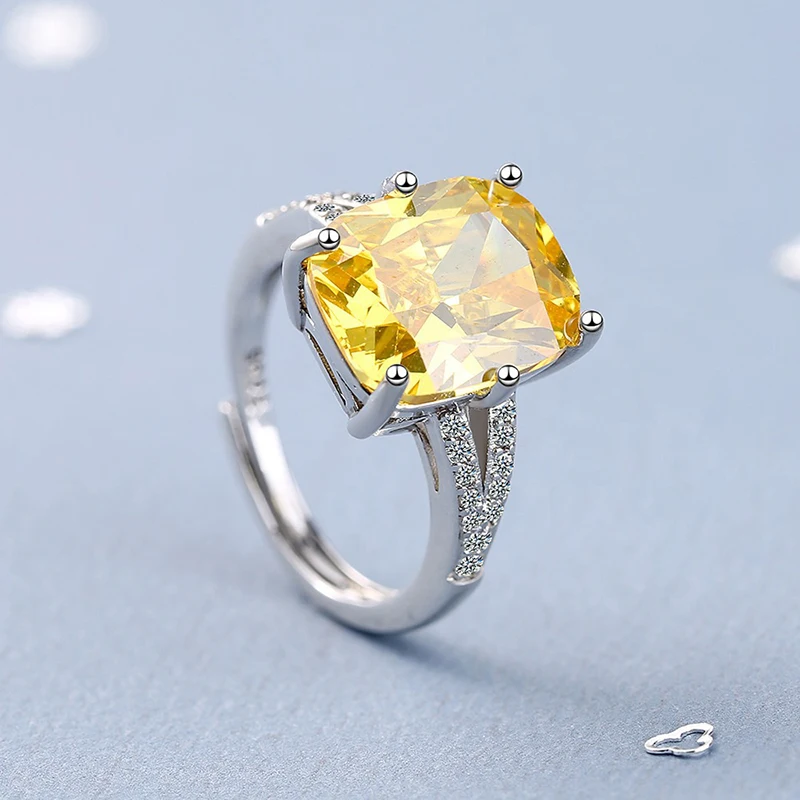 Women's Newest Luxury Wedding Ring Big Yellow Cubic Zirconia Shiny Crystal Paved Charm Engagement Rings Jewelry Accessories