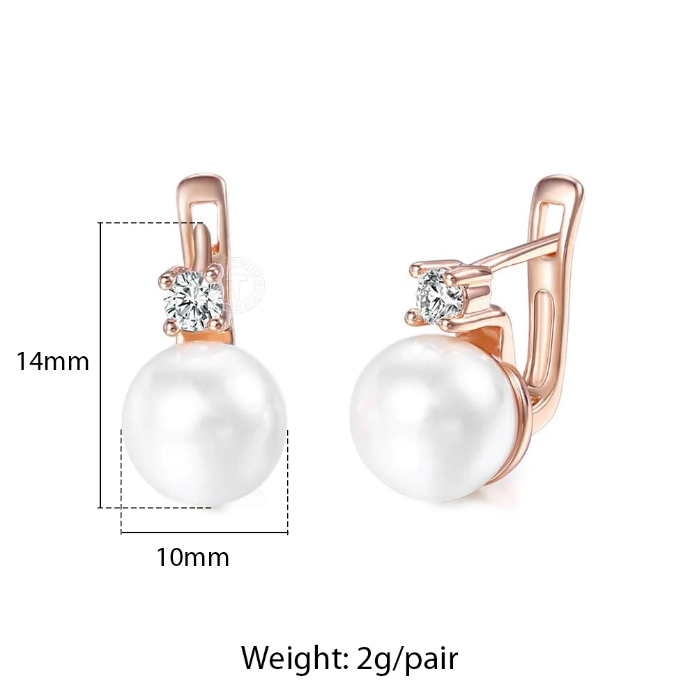 CZ Pearl Earrings for Women Girl Clear Cubic Zirconia Drop Earring 585 Rose Gold Color Girls Womens GiftsFashion Jewelry LGE143