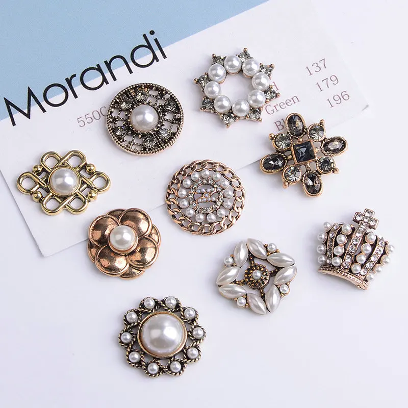 5 Pcs/Lot Rhinestone Pearl Flower Plate Diamond Button Jewelry Scarf  For Hair Accessories Sewing Decorative Clothing Coat