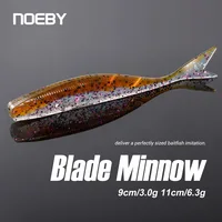 NOEBY 9cm 11cm hoja Minnow dardo gusano cebo suave silicona cebo Artificial agua salada agua dulce lubina aparejos artificiales