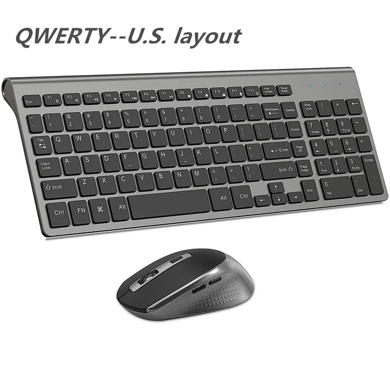 

2.4G Wireless Keyboard and Mouse Protable Mini Keyboard Mouse ombo Set For Notebook Desktop PC Smart TV "QWETTY"USA Gray-Black