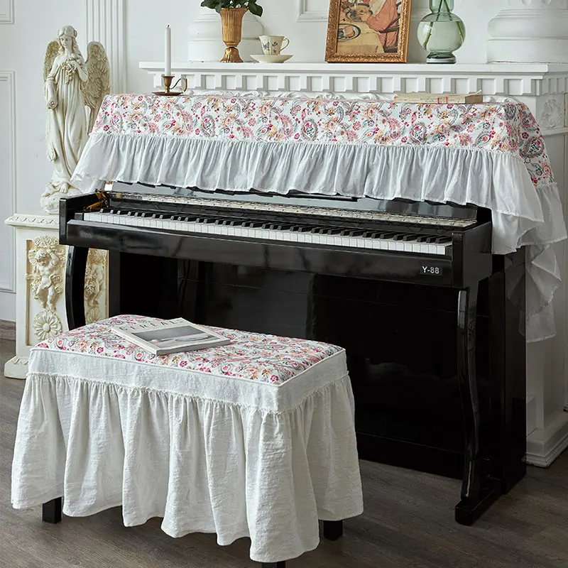 Cotton Linen Piano Cover Stool Cover American Style Printing Dust-proof Cloth Home Decor Upscale Piano Covers High-end Beautiful