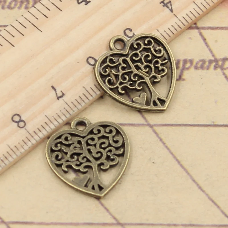 20pcs Charms Heart Life Tree 17x19mm Tibetan Bronze Silver Color Pendants Antique Jewelry Making DIY Handmade Craft