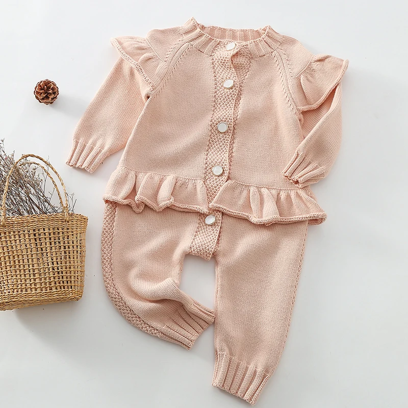 Baby Baby Meisjes Breien Effen Kleur Jumpsuit Een Stuk Outfit Lente Herfst Baby Meisjes Kleding Baby Meisje Breien Bodysuits