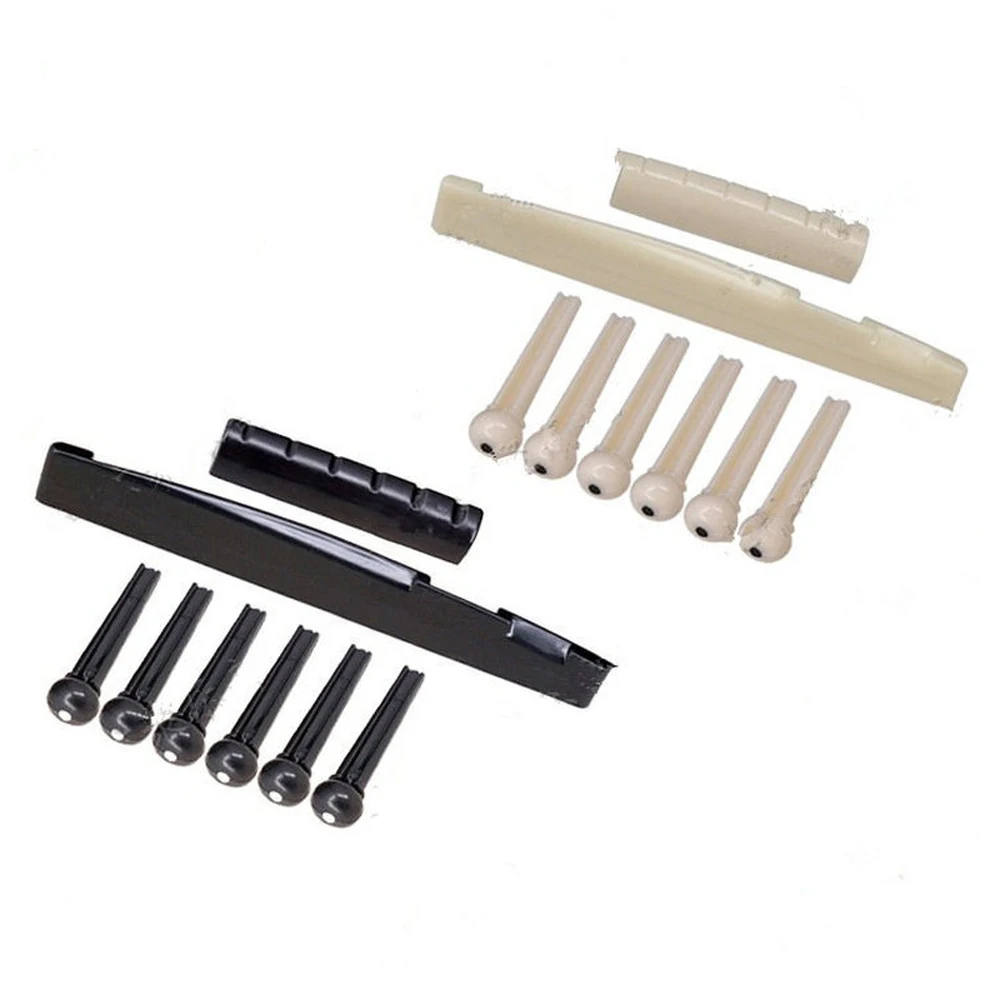 6-String Guitar Bridge Pins Saddle Nut Acoustic Tailpiece Portable White Black Plastic Guitar Accessories