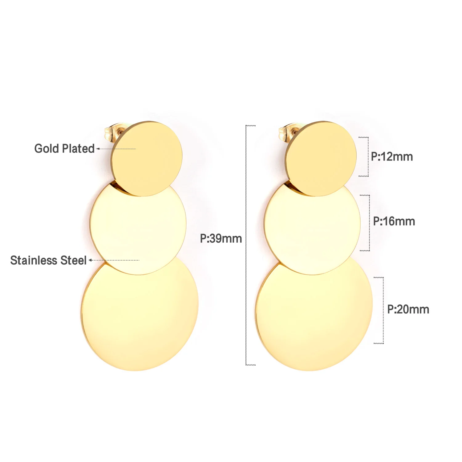 LUXUKISSKIDS Jewelry Korean Round Layers Gold Color Drop&Dangle Earing Stainless Steel Earrings For Women 2024 Pendientes arete