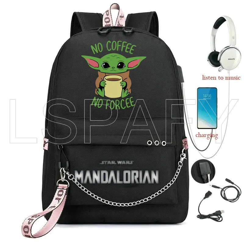 Babyyoda Backpack Mandalorian Children USB Charging Students School Bags Stars Wars Casual Travel Laptop Mochila infantil