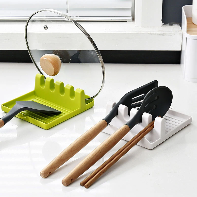 Kitchen Spoon Holders Fork Spatula Rack Shelf Organizer Plastic Spoon Rest Chopsticks Holder Non-slip Spoons Pad Kitchen Utensil