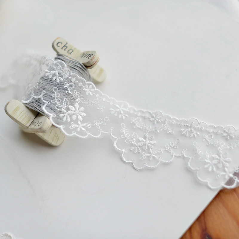 Hot Sale 4.5cm wide 3yard/lot retro net flower embroidered lace trim for baby doll clothes/diy dress X430