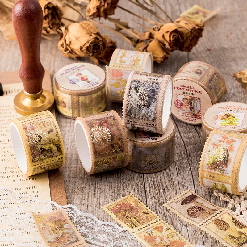 Small Post Office Masking Washi Tape Vintage Golden stamp Decorative Adhesive Tape Diy Scrapbooking Sticker Label Stationery