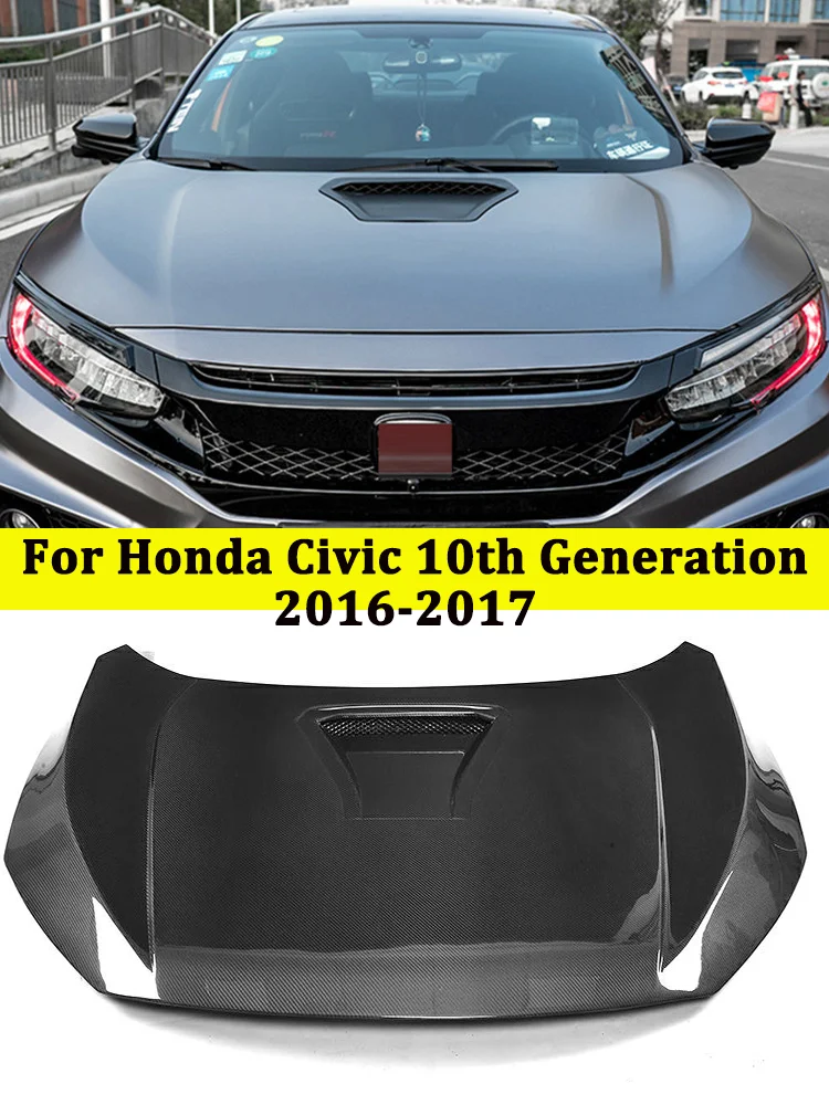 Carbon Fiber Hood Bonnet Cover For Honda Civic 10th Generation 2016 2017 Front Bumper (5 Door Hatch) Tuning Kit