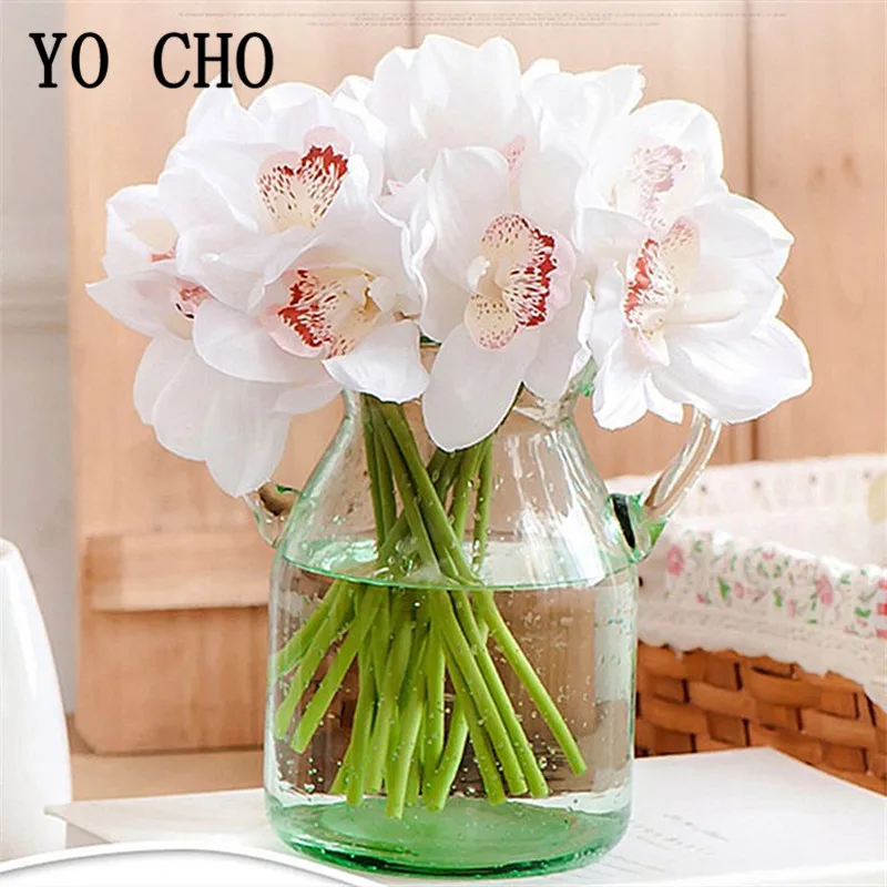 6pcs Plastic Orchid Artificial Flowers Bouquet White Big Faux Fake Flowers Home Decoration Wedding Party DIY Arrange Blue Flower