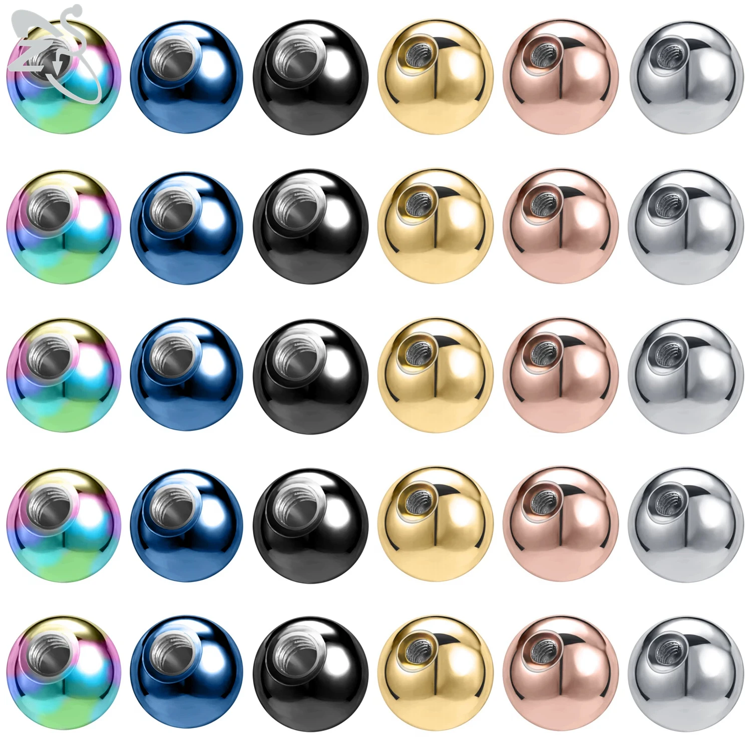 ZS 5/10/30PCS Stainless Steel Ball High Polish Piercing 6 Colors Screw Replacement Balls Lip Eyebrow Ear Piercings Jewelry 16g