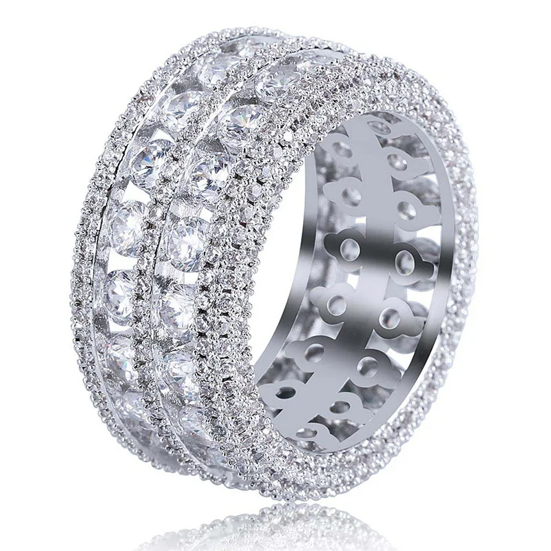 

Micro Pave AAA+ Cubic Zirconia Ring for Women Men Hollow Brass Bling Iced Out CZ Rings Hip Hop Fashion Rapper Jewelry