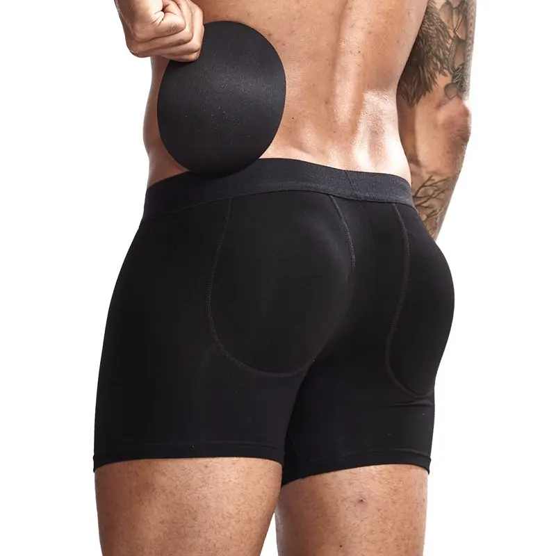 Calzoncillos Bóxer acolchados para hombre, ropa interior de algodón suave, realce de cadera, maletero con almohadilla de esponja extraíble