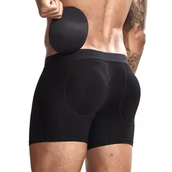 Calzoncillos Bóxer acolchados para hombre, ropa interior de algodón suave, realce de cadera, maletero con almohadilla de esponja extraíble transpirable incluida