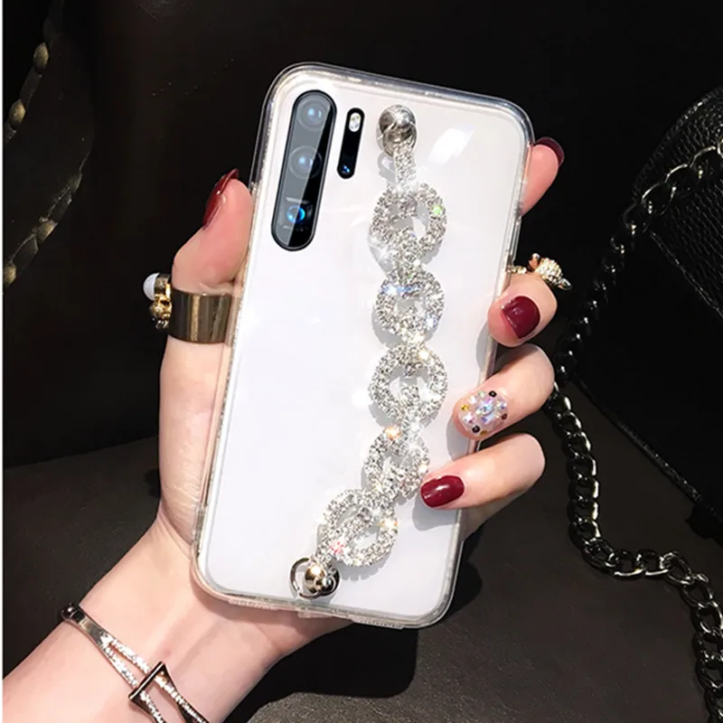 Women Bling Rhinestone Diamond Bracelet Chain Case For Samsung Galaxy S22 Plus S23 Ultra A13 A33 A53 A73 5G A03 Core A03S M52