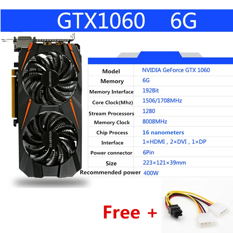 GIGABYTE GTX1060 6GB Video Card  GPU Map For nVIDIA Geforce Original GTX1060 6GB 192Bit Graphics Cards HDMI PCI-E X16 Cards Used