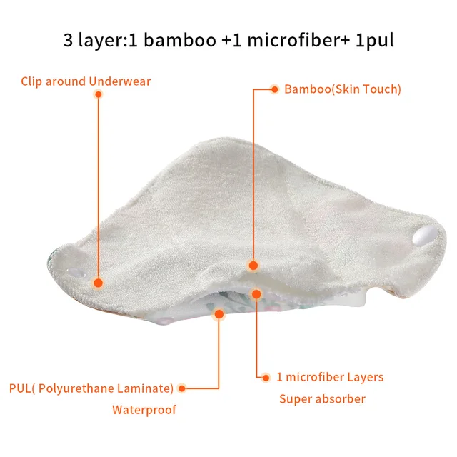 10pcs Reusable Waterproof Bamboo Fiber Pads Menstrual Cloth Sanitary Pads Feminine Maternity Hygiene Panty Liner 5