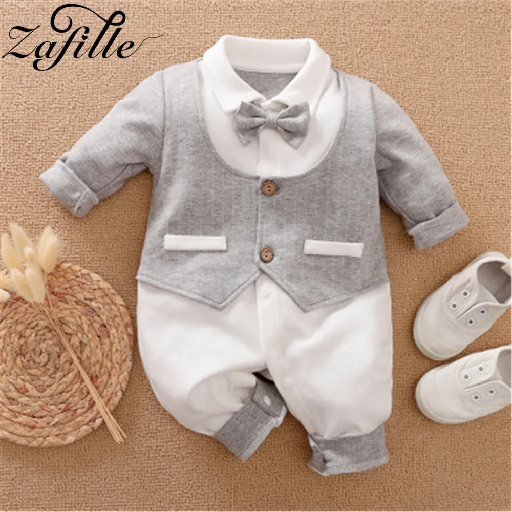 ZAFILLE Baby Boys Costume With Necktie Gentelman Kids Jumpsuit For Newborns 2023 Spring Toddler Boy Rompers Party Infant Clothes