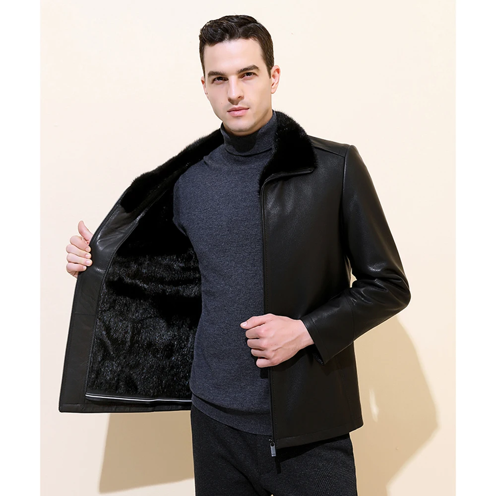 Ropa de piel de visón para hombre, chaqueta Formal de piel de oveja auténtica, ropa de lujo, 2021