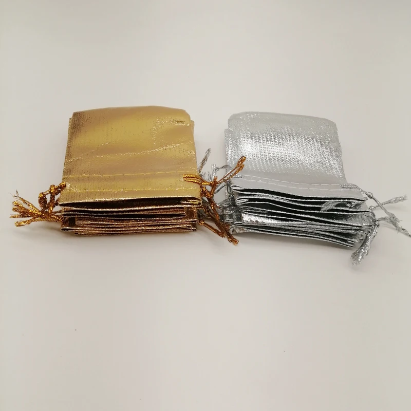 50pcs Drawstring Gold Silver Bag Fabric Wedding Bag Aluminium Foil Cloth Bag Wedding Bags For Gifts For Guests Jewelry Packaging