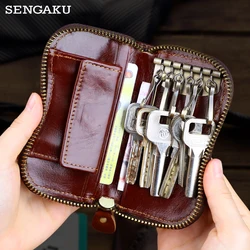 Cartera de piel auténtica Vintage para hombre, portatarjetas de crédito, monedero, bolsa de almacenamiento con cremallera