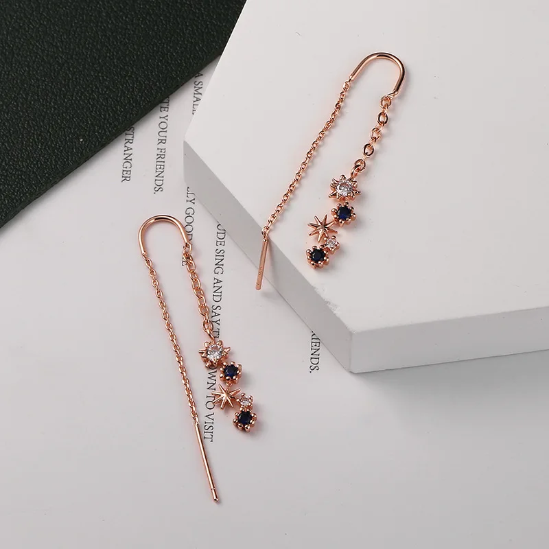 CIAXY Asymmetrical Blue Starry Star Drop Earrings Female Dazzling Micro-inlaid Zircon U-shaped Earring Fashion Jewelry