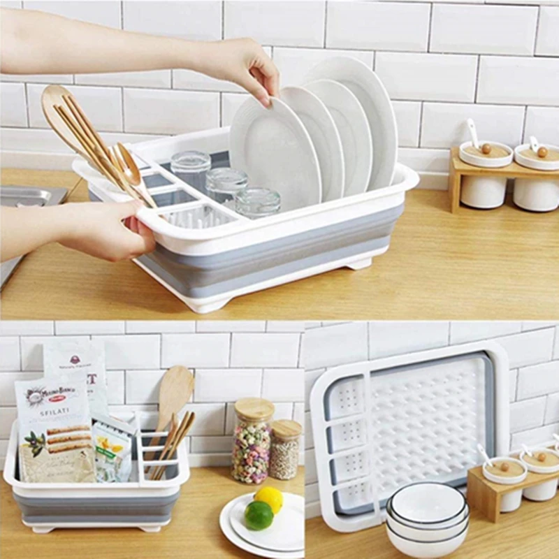 RV Portable Tableware Storage Rack Collapsible Drying Dish Rack Drainer Dinnerware Organizer Kitchen Campers Storage Drainboard