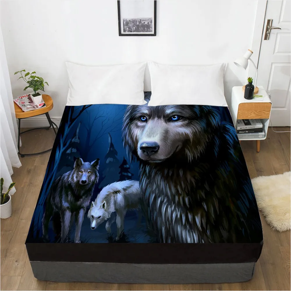 

3D Printed Fitted Sheet Custom Design Mattress Fitted Cover Bed Linens Sheets Bedsheet 198*203cm Navy Blue Wolf Home Bedding