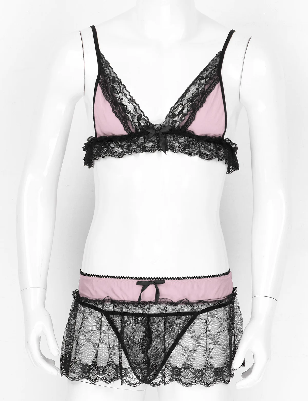 Men's Sheer Floral Lace Sissy Underwear Bras with Panties Nightwear Sleepwear Pajamas Lingerie Set Crossdressing Cosplay Costume - Image 3