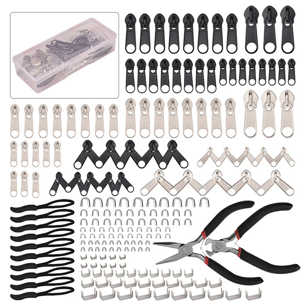 Zipper Repair Kit Slider Rescue Universal Zippers Clothes Bag Tent Fix Plier Sewing Tool Universal Instant Fix Slider 84/194pcs