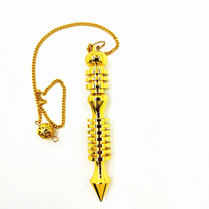 

New Natural Chip copper Pendulum Hexagonal Reiki Yoga Pyramid Resin Pendant Gold-color Chain Amulet for Dowsing Pendule