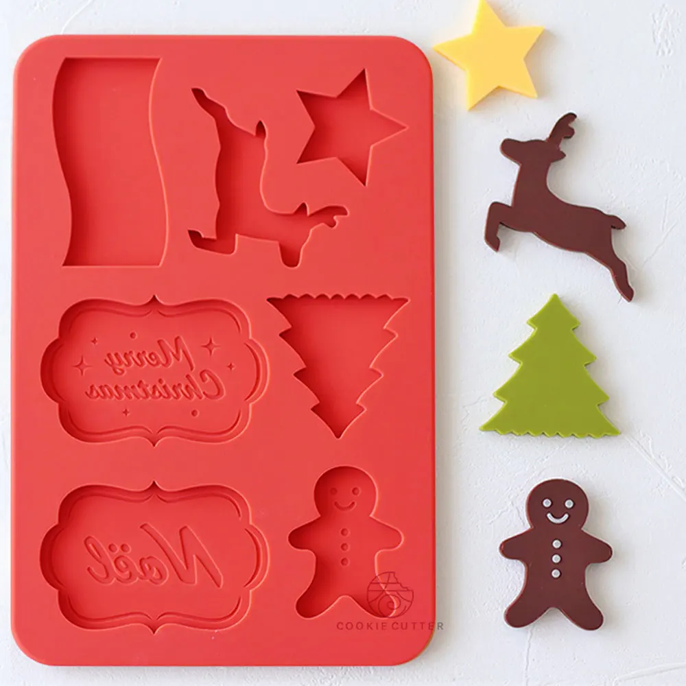 Molde 3D de silicona para árbol de Navidad, para Chocolate, pan de jengibre, hombre, forma de alce, fiesta, Fondant, pastelería, herramienta de decoración de pasteles, utensilios para hornear