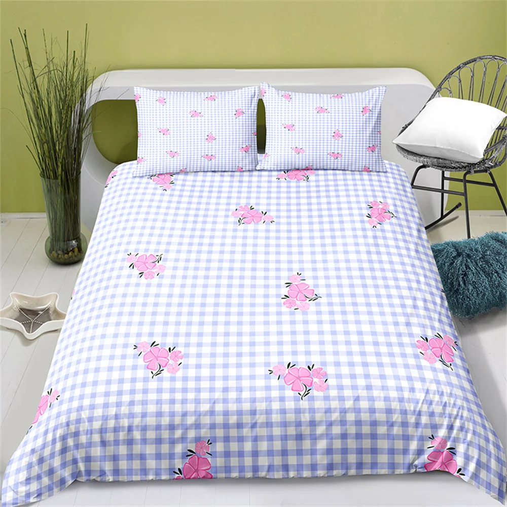 Home Textiles Printed Plaid Pattern Bedding Quilt Cover & Pillowcase 2/3PCS US/AE/UE Full Size Queen Bedding Set