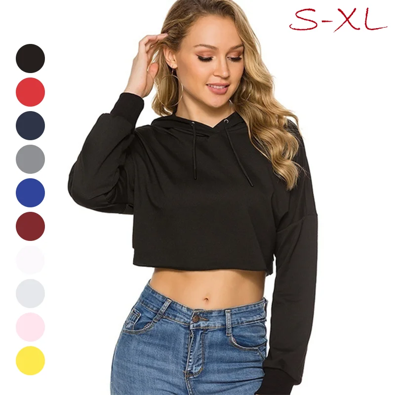 New Listing Lady's Navel Fashion Sexy Hoodies Casual Sports Wear Sweatshirts Women's Hooded Pullovers