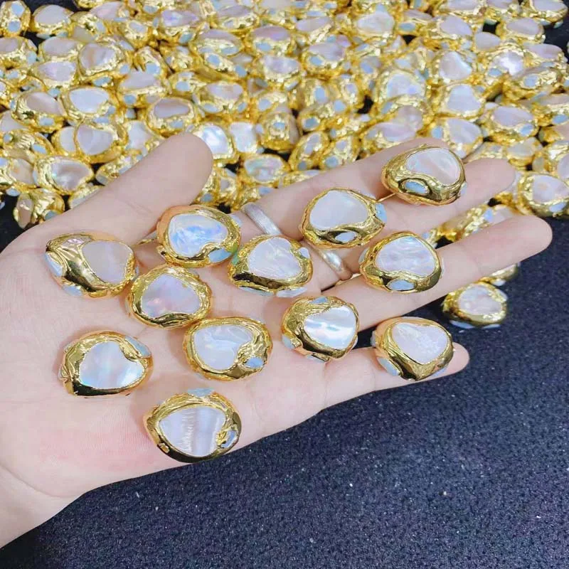 

24K Jewelry Space Beads Shell Heart Beads，DIY Making Beads 10pcs Jewelry Finding