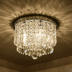 Modern minimalist transparent crystal ceiling lamp porch balcony decoration LED lighting warm white 40cm round plate Fixture