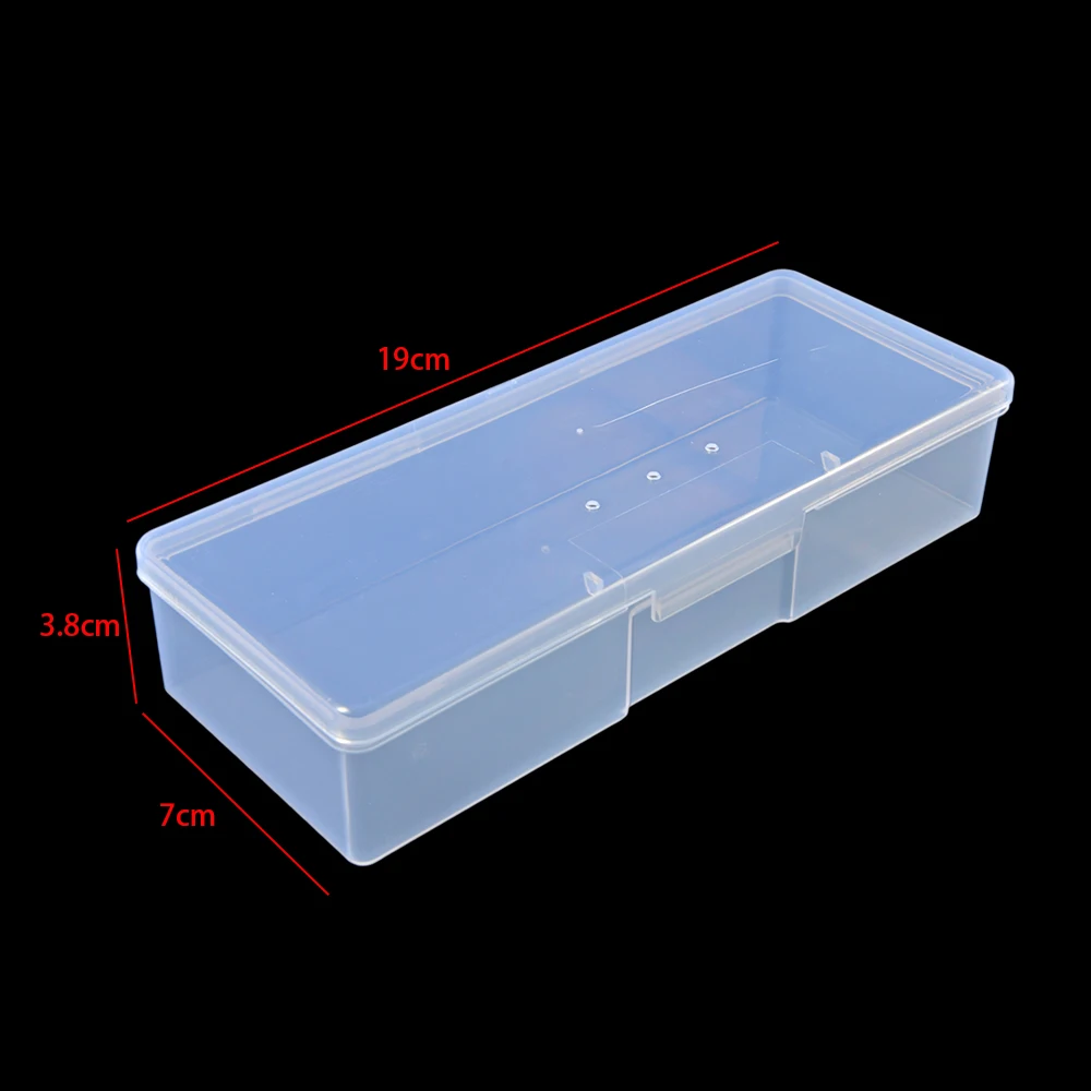 Nail Art Rectangle Plastic Transparent Storage Box Nail Rhinestone Files Container Case 190x70x39mm