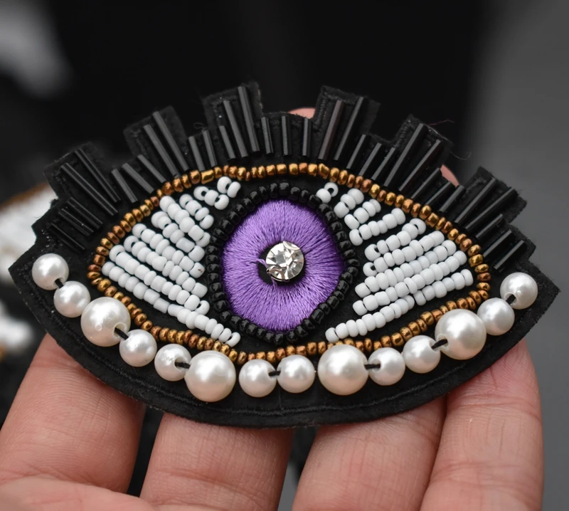 Handmade bead Eye Beaded Patch for Clothing Iron on Beading Applique Clothes Shoes Bags Decoration Patch DIY Apparel