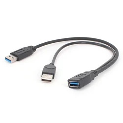 USB 3.0 Cable Dual Power Charge Cables Y Adapter Male To Female Cord Cable 30CM