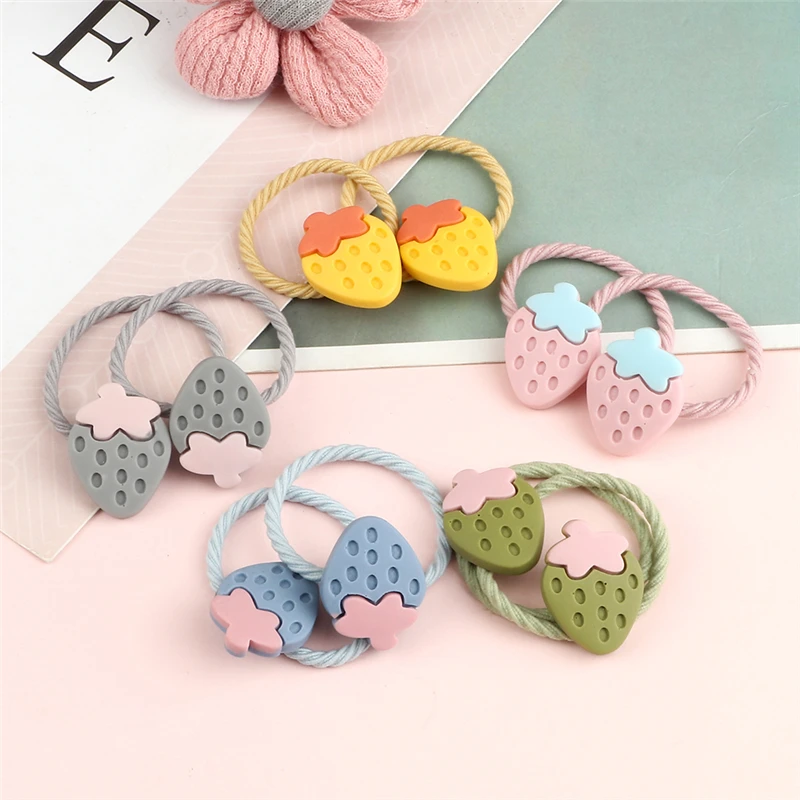 2Pcs/Set Cute Fruit Hair Band for Girls Kids Cartoon Strawberry Decoration Elastic Headband Children Hair Accessories Scrunchies