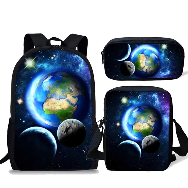 Universe Space Printed School Bag Set para crianças, mochila grande, mochila para alunos do meio, mochila, 3pcs