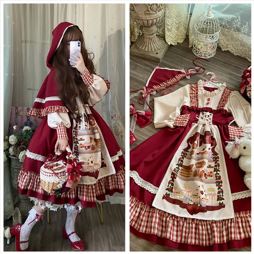 Gothic Lolita Dress Victorian Little Red Riding Hood Cosplay