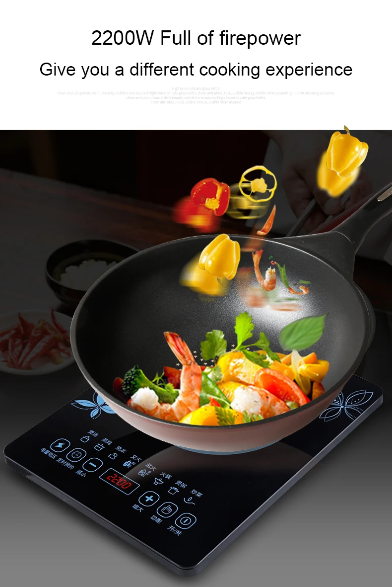 DMWD Electric 2200W 220V Touch Control Induction Cooker Electromagnetic Oven Hot Pot Heating Stove Adjustable 8 Mode EU US