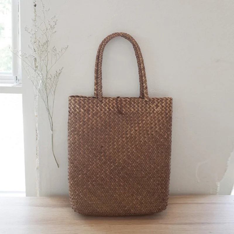 Sac à main en rotin tissé pour femmes, fourre-tout en paille fait-main de styliste de mode, sac à bandoulière en osier Shopping